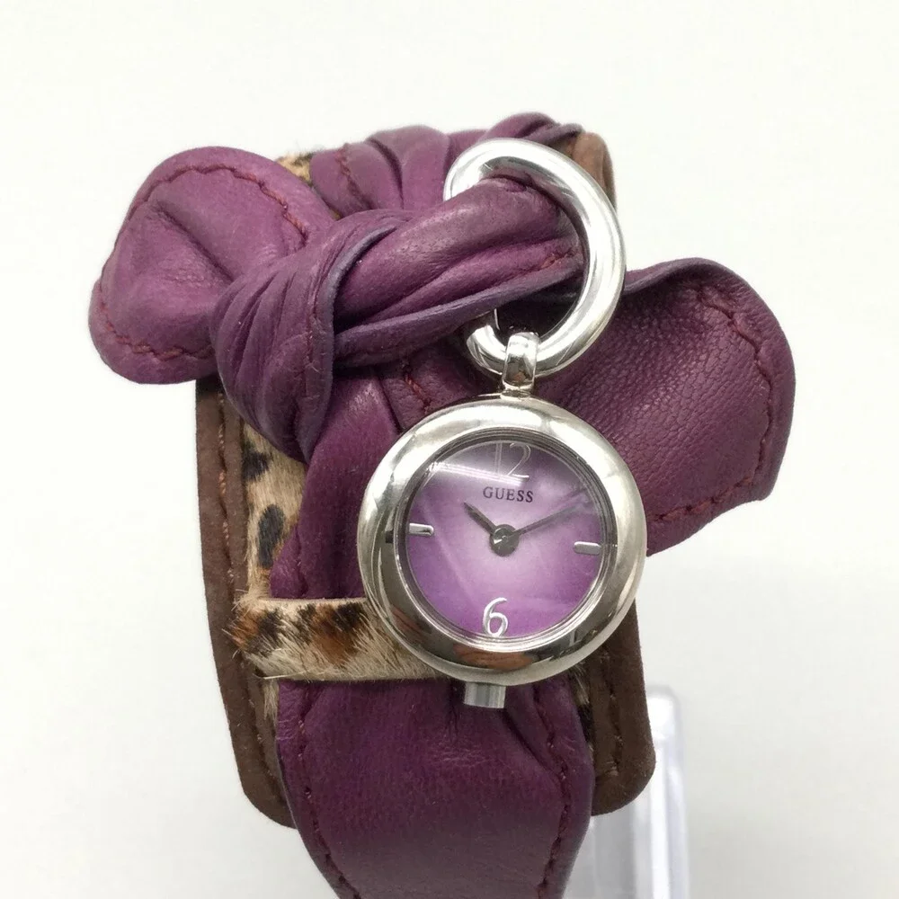 Guess Womens Watch 20mm Purple Dial Charm Bow Leather G95111L New Battery